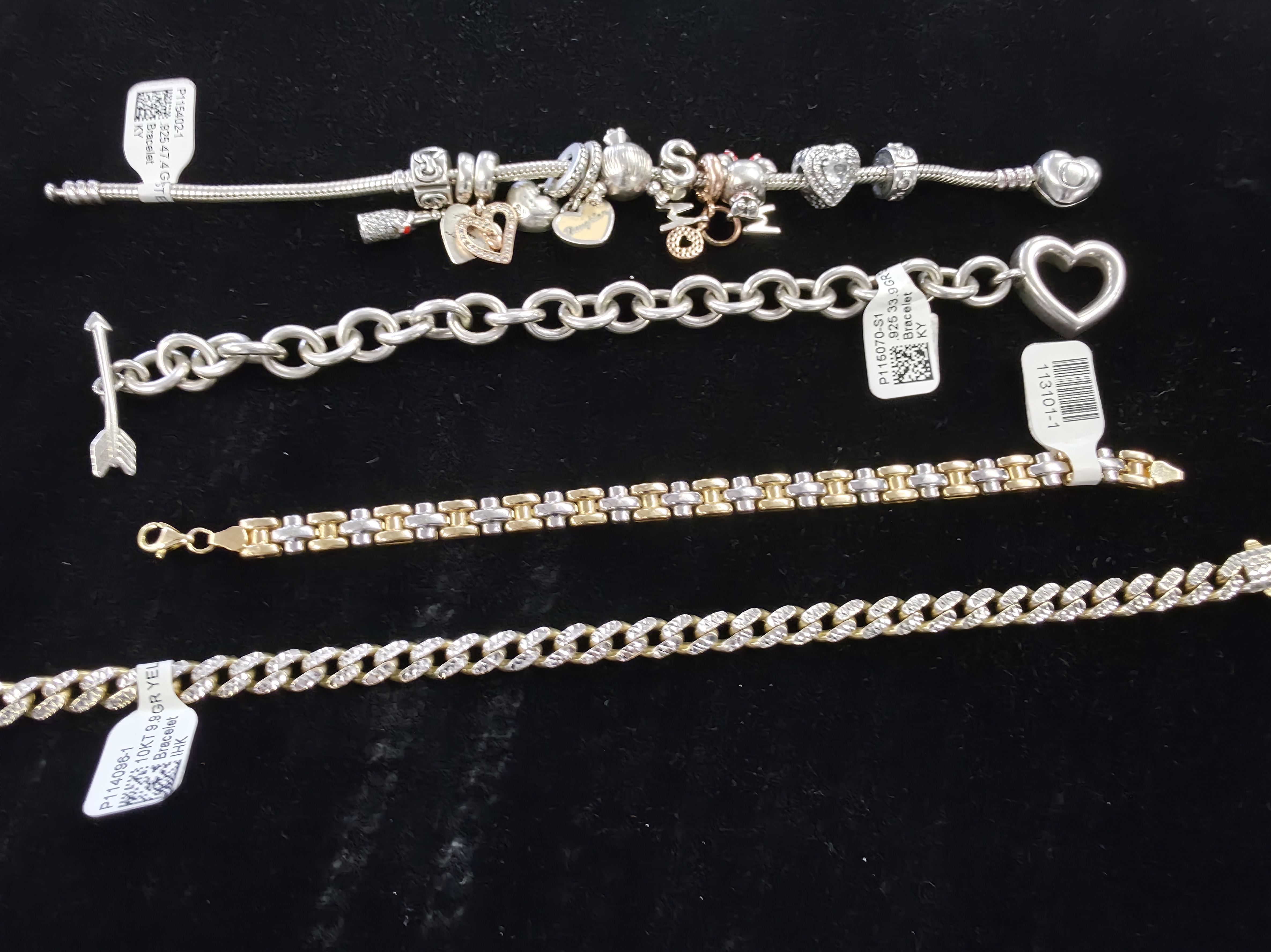Sterling silver and gold bracelets including Pandora and chain styles